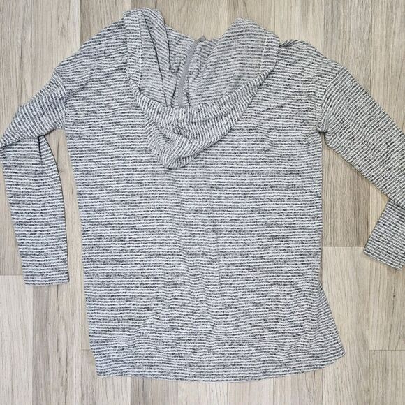 Lou & Grey Loft Womens White Gray Stripe Hooded Oversized Sweater High Low XS - Picture 6 of 7